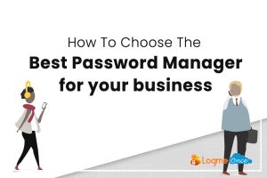 Choosing the best password manager for businesses - illustration with two people on phones.
