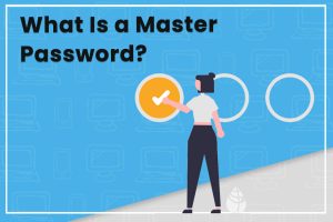 Illustration of a person interacting with a digital interface, highlighting the concept of a master password.